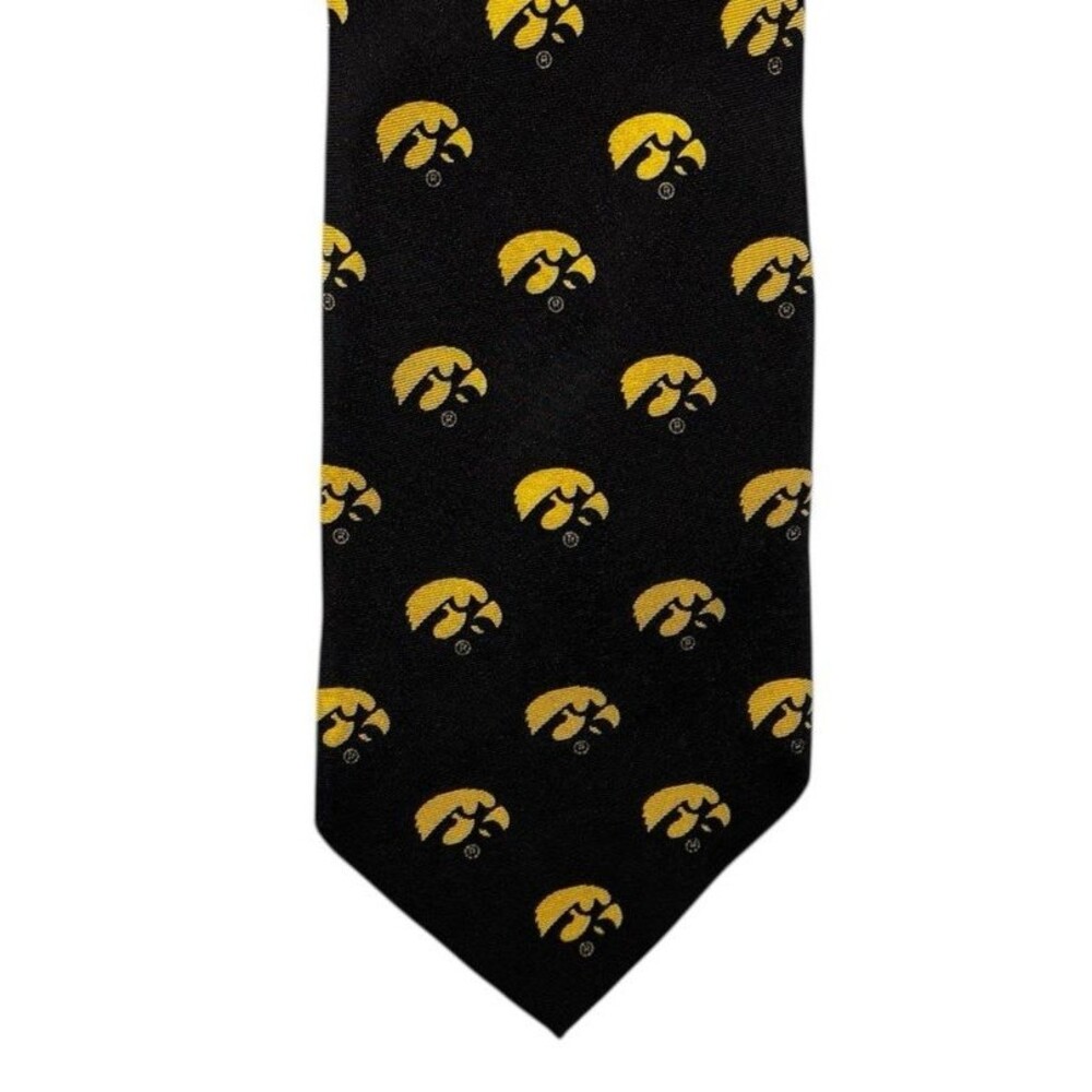University of Iowa Logo Hawkeyes Black w/ Yellow Tie Silk. Campus Classics